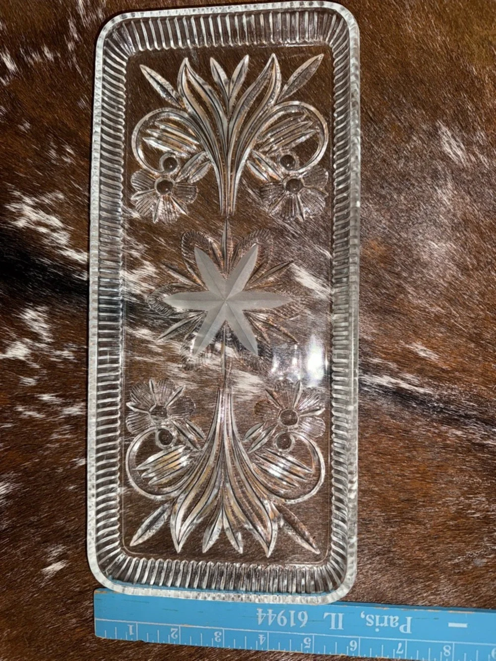 Clear Glass Floral Rectangular Vanity Tray